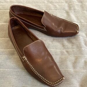 Brown Slip-On Loafers with Smooth Leather and Square Toe